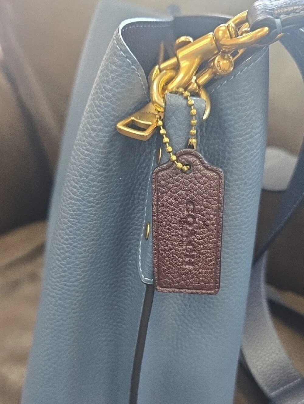 Coach Blue Pebbled Leather Shoulder Bag with Gold Hardware